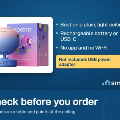 POCOCO Galaxy Star Projector with its box: rechargeable battery or USB-C, no app, USB power adapter not included