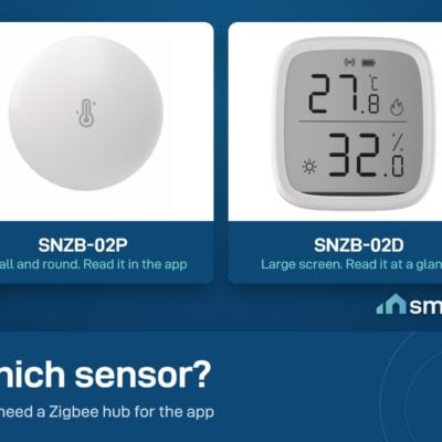 Sonoff SNZB-02P round sensor without a screen and SNZB-02D sensor with a large LCD screen. Both need a Zigbee hub