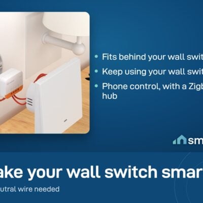 Sonoff ZBMINIL2 module wired behind a wall switch, no neutral wire needed, and a Zigbee hub is needed