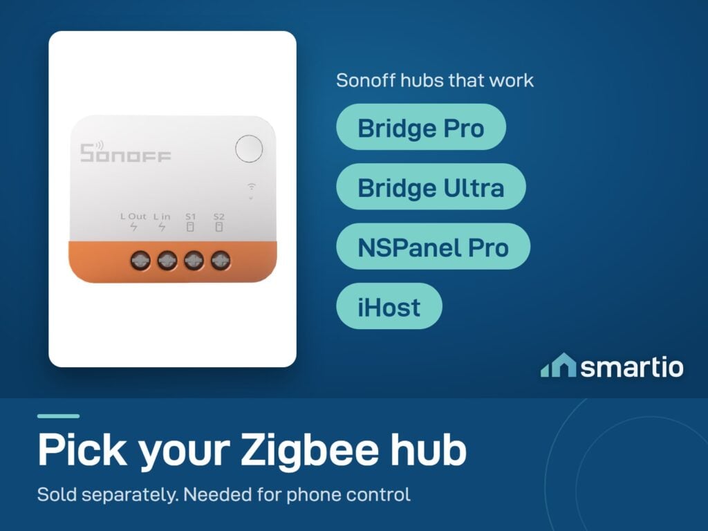 Sonoff ZBMINIL2 needs a Zigbee hub, sold separately: Bridge Pro, Bridge Ultra, NSPanel Pro or iHost