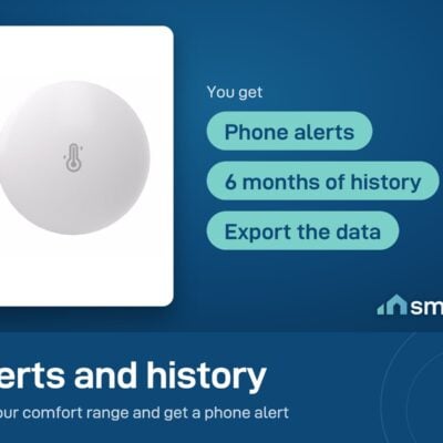 Sonoff SNZB-02P sends phone alerts outside your set range and keeps 6 months of history you can export