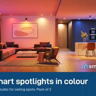 Govee GU10 smart bulbs lighting a living room in colour