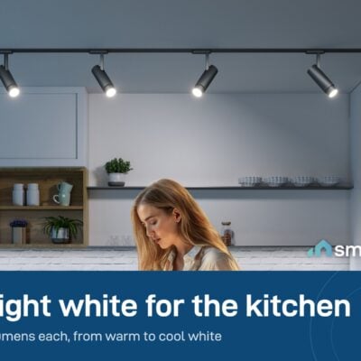 Govee GU10 smart bulbs giving white light in a kitchen