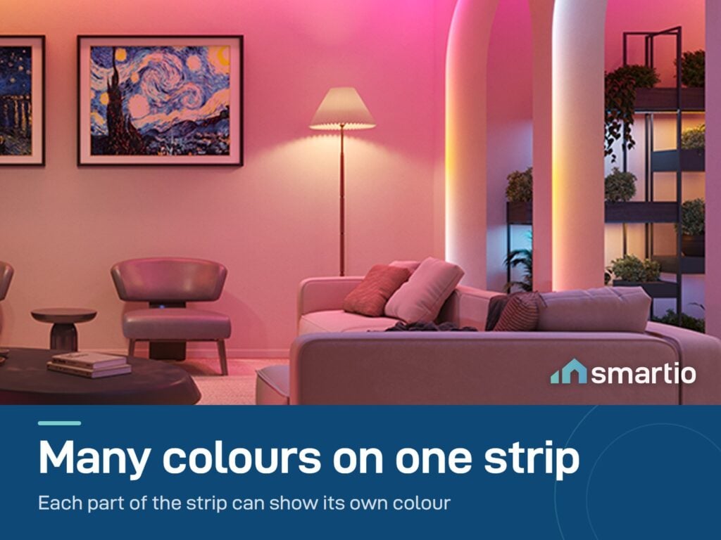 Govee RGBIC LED Strip Light lighting a living room in several colours