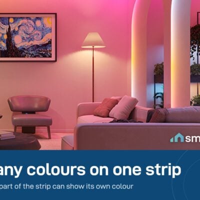 Govee RGBIC LED Strip Light lighting a living room in several colours