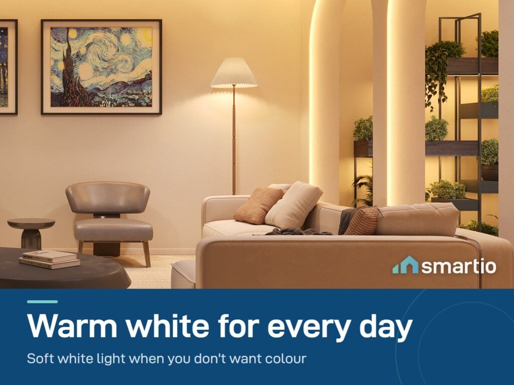 Govee RGBIC LED Strip Light giving warm white light in a living room