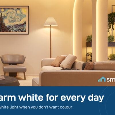 Govee RGBIC LED Strip Light giving warm white light in a living room
