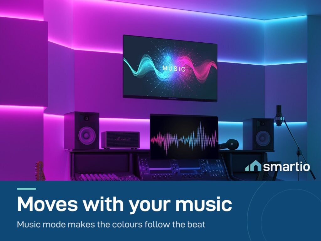 Govee RGBIC LED Strip Light in music mode in a music room