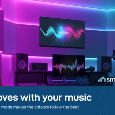 Govee RGBIC LED Strip Light in music mode in a music room