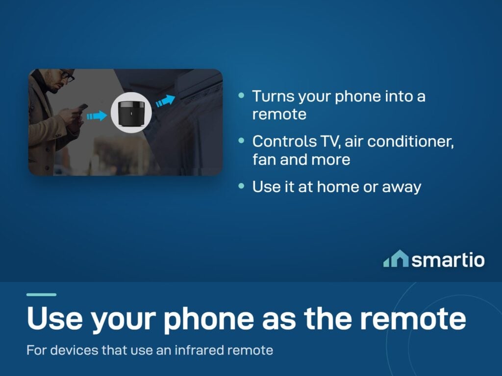A man using his phone to control an air conditioner through a Broadlink RM4 mini