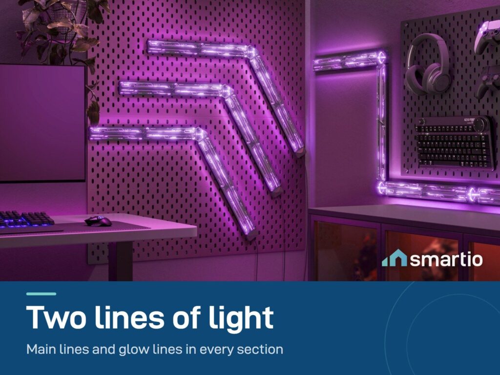 Govee Gaming Wall Light sections on a wall showing the main light line and the glow line