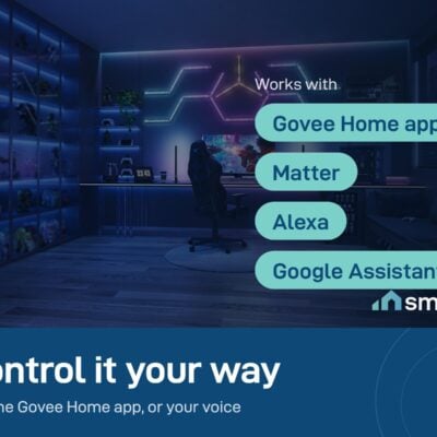 Govee Gaming Wall Light in a blue gaming room; works with the Govee Home app, Matter, Alexa and Google Assistant