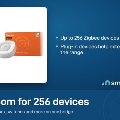 Sonoff Zigbee Bridge Ultra with its box; it connects up to 256 Zigbee devices