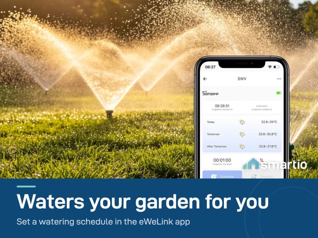 Garden sprinklers running on a schedule set in the eWeLink app
