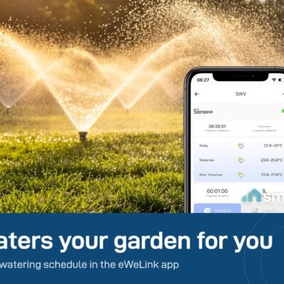 Garden sprinklers running on a schedule set in the eWeLink app