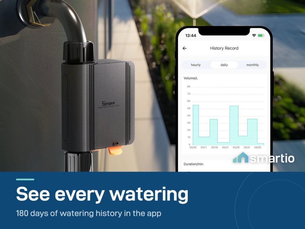 Watering history for the Sonoff Zigbee water valve in the app