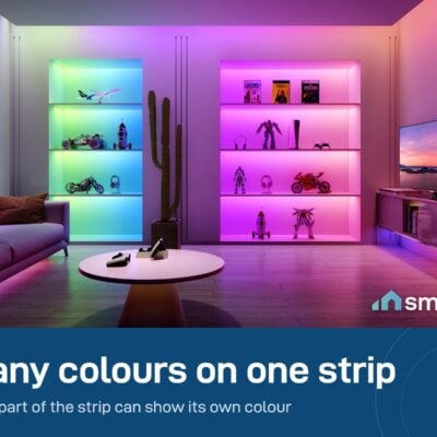 Govee RGBIC Strip Light 2 Pro lighting bookshelves in several colours
