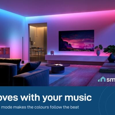 Govee RGBIC Strip Light 2 Pro around a TV wall in music mode