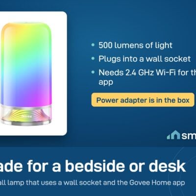 Govee RGBIC Table Lamp 2: 500 lumens, plugs into a wall socket, needs 2.4 GHz Wi-Fi for the app
