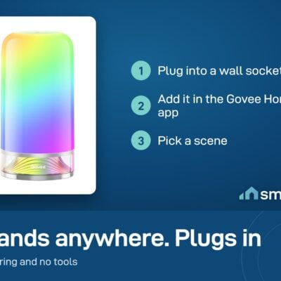Govee RGBIC Table Lamp 2 setup: plug into a wall socket, add it in Govee Home, pick a scene
