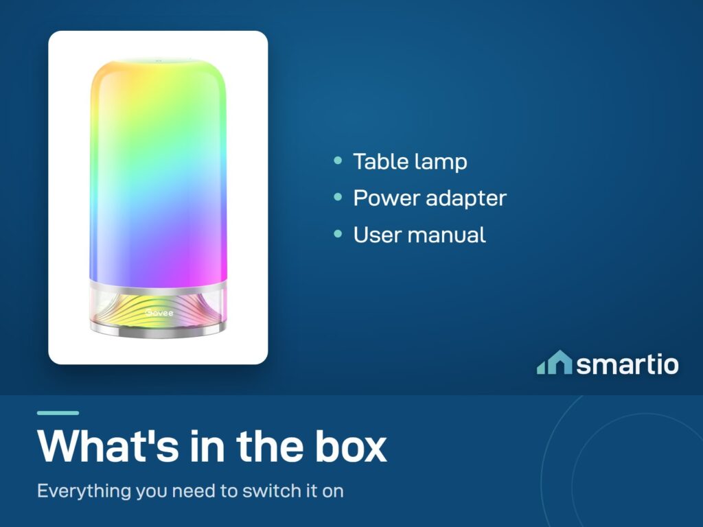 What's in the Govee RGBIC Table Lamp 2 box: lamp, power adapter and user manual