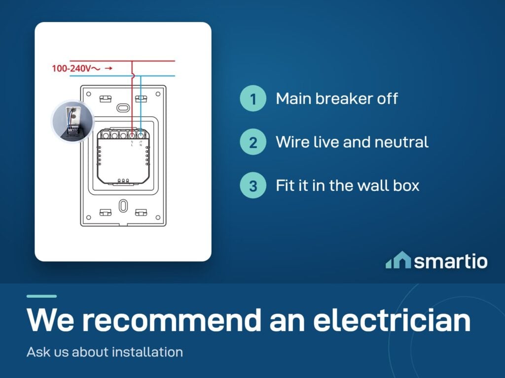 Wiring diagram for the Sonoff NSPanel Pro 120 type: live and neutral wires to the back of the panel