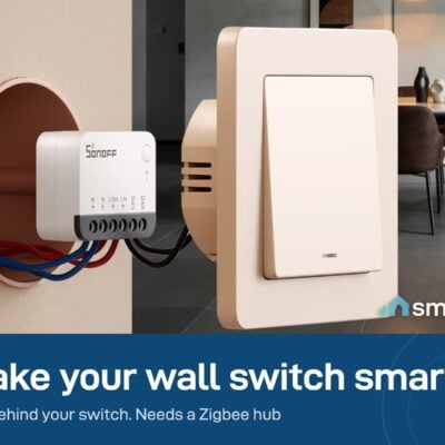 Sonoff ZBMINIR2 module wired behind a wall switch in a dining room, and a Zigbee hub is needed