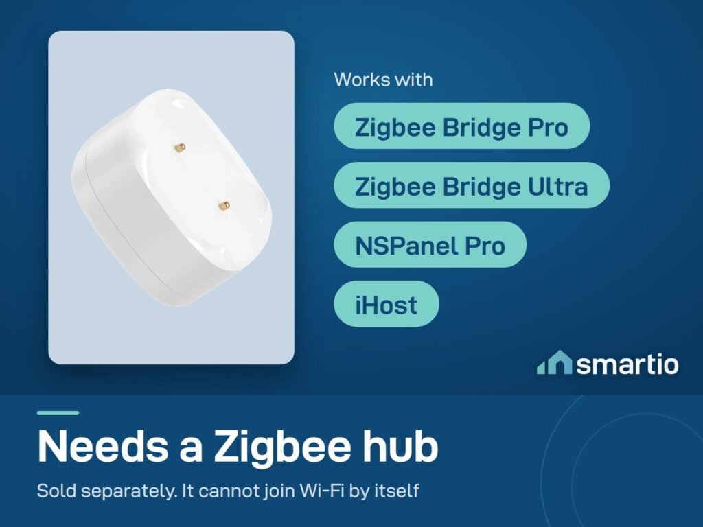 Sonoff SNZB-05P water leak sensor needs a Zigbee hub, sold separately: Bridge Pro, Bridge Ultra, NSPanel Pro or iHost