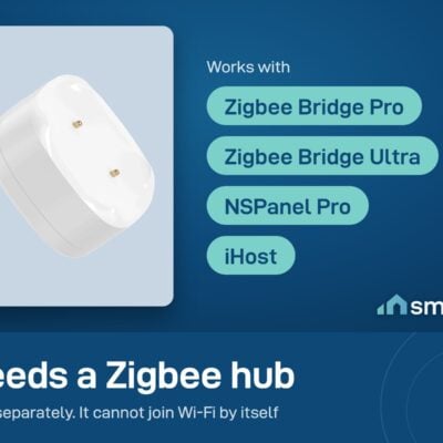 Sonoff SNZB-05P water leak sensor needs a Zigbee hub, sold separately: Bridge Pro, Bridge Ultra, NSPanel Pro or iHost