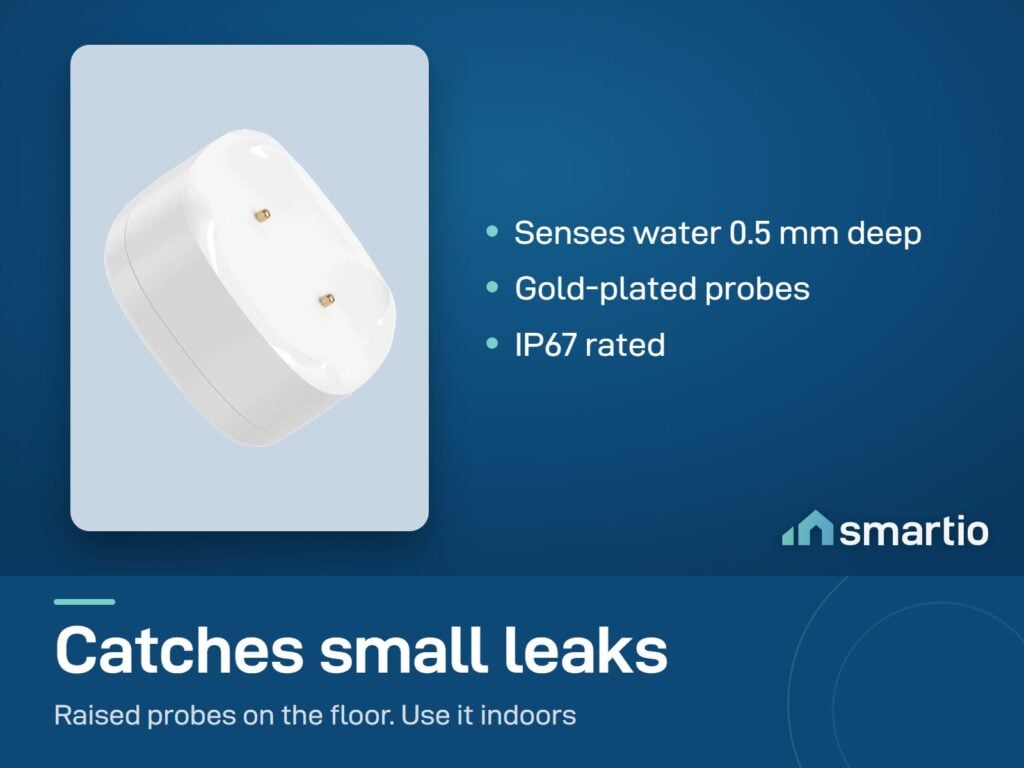 Sonoff SNZB-05P water leak sensor detects water 0.5 mm deep with gold-plated probes and an IP67 rating