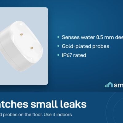 Sonoff SNZB-05P water leak sensor detects water 0.5 mm deep with gold-plated probes and an IP67 rating