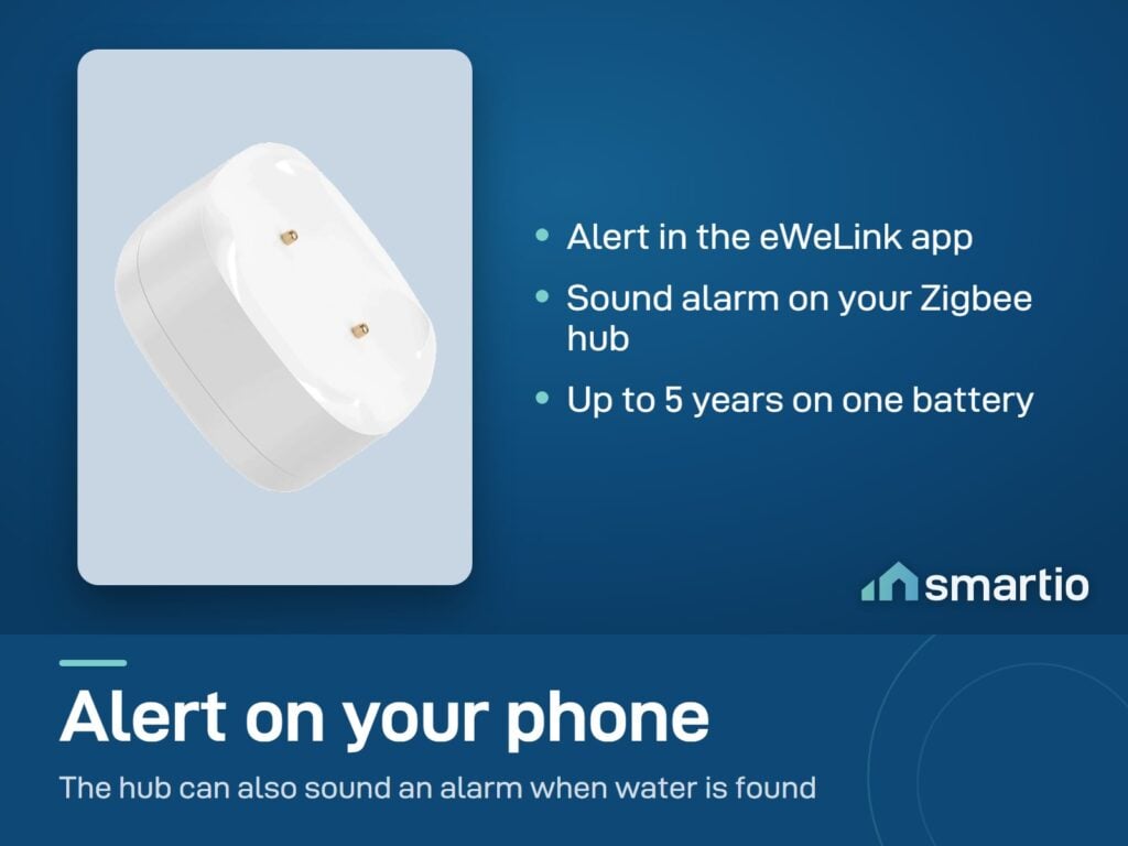 Sonoff SNZB-05P water leak sensor sends an app alert and can trigger a sound alarm on your Zigbee hub