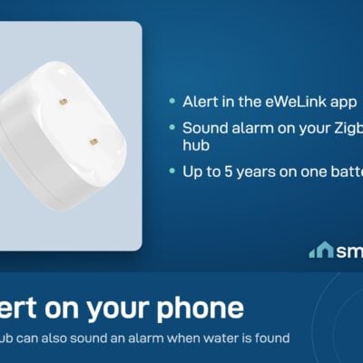 Sonoff SNZB-05P water leak sensor sends an app alert and can trigger a sound alarm on your Zigbee hub