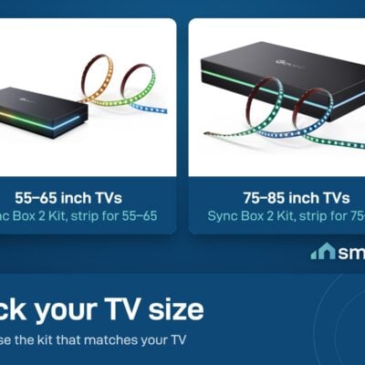 Govee Sync Box 2 Kit comes in two sizes: strip for 55 to 65 inch TVs and strip for 75 to 85 inch TVs