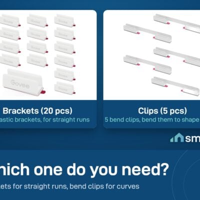 Govee neon accessories in two packs: 20 plastic brackets for straight runs, or 5 bend clips that shape curves