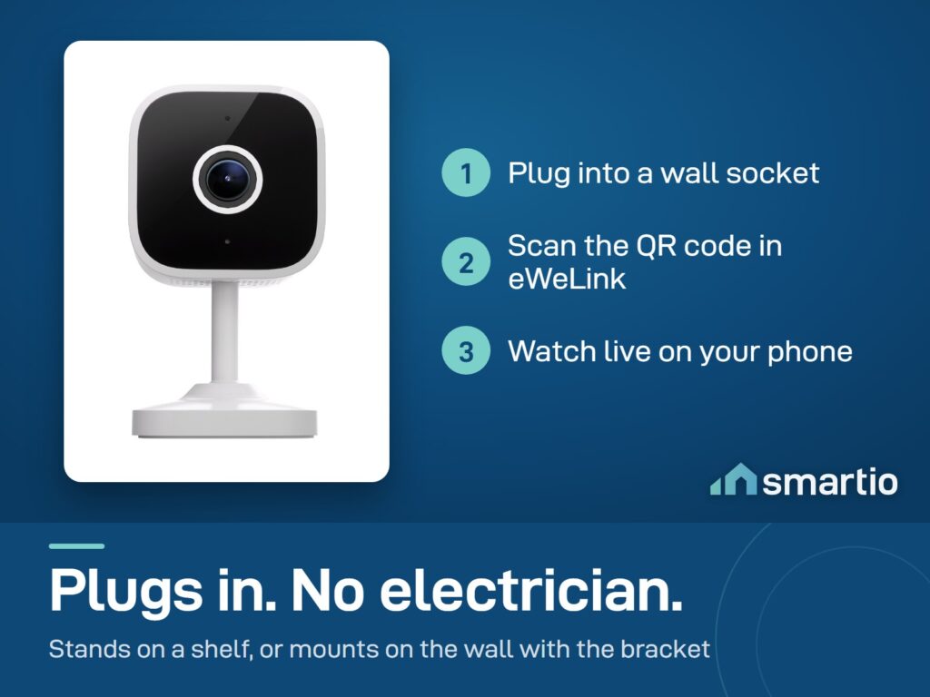Sonoff CAM Slim Gen2 setup: plug in, scan the QR code in eWeLink, watch live