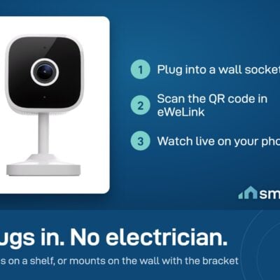 Sonoff CAM Slim Gen2 setup: plug in, scan the QR code in eWeLink, watch live