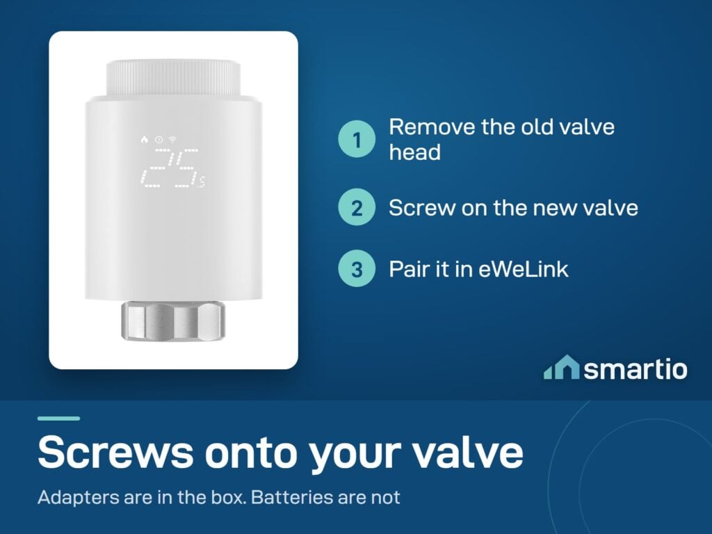 Sonoff Zigbee radiator valve setup: remove the old valve head, screw on the new one, pair in eWeLink