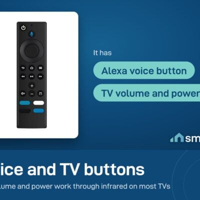 Fire TV Stick Replacement Remote has an Alexa voice button and infrared TV volume and power buttons