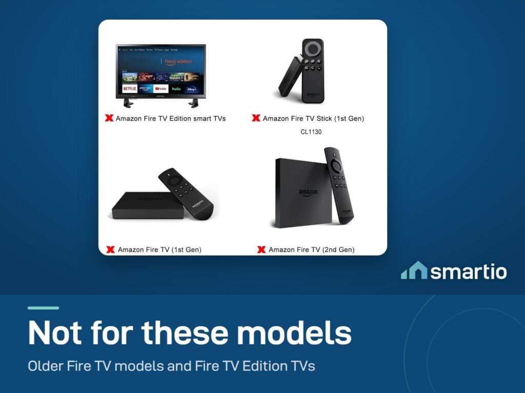 Amazon devices this replacement remote does not fit: Fire TV Edition TVs, Fire TV Stick 1st Gen, Fire TV 1st and 2nd Gen