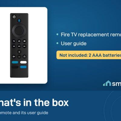 What's in the Fire TV Stick Replacement Remote box: the remote and a user guide. 2 AAA batteries not included