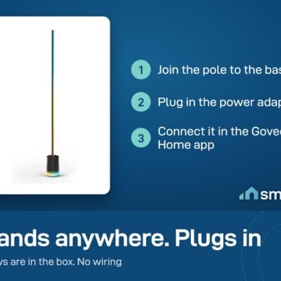 Govee Floor Lamp 2 setup: join the pole to the base with the screws, plug in, connect in Govee Home