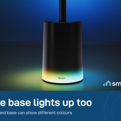 Close-up of the Govee Floor Lamp 2 base glowing in colour; the pole and base can show different colours
