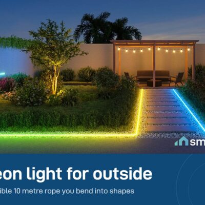 Govee outdoor neon rope light glowing along a garden path at night