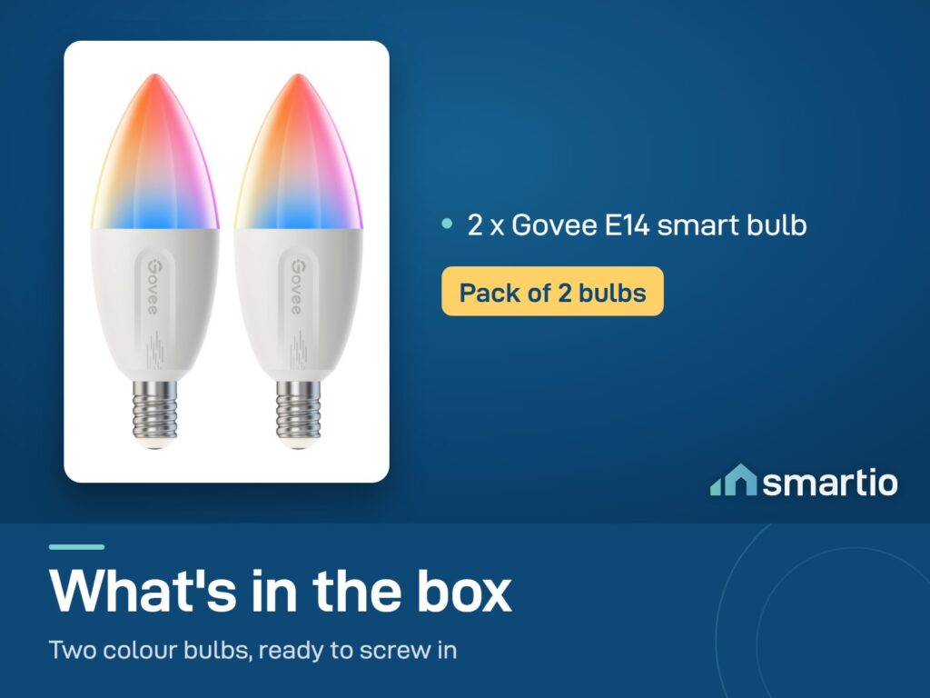 What's in the Govee E14 smart bulb 2-pack box: two E14 smart bulbs