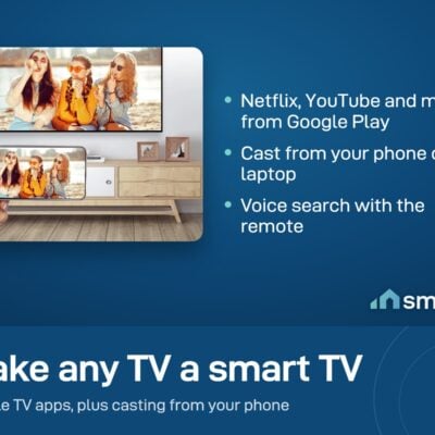 Dcolor GD2 Google TV box with Chromecast built in: a phone casting a photo to a TV in a living room
