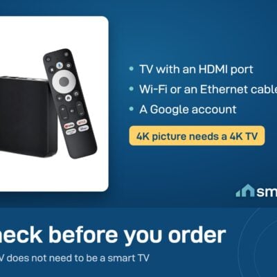 Dcolor GD2 Google TV box needs a TV with an HDMI port, Wi-Fi or Ethernet, and a Google account