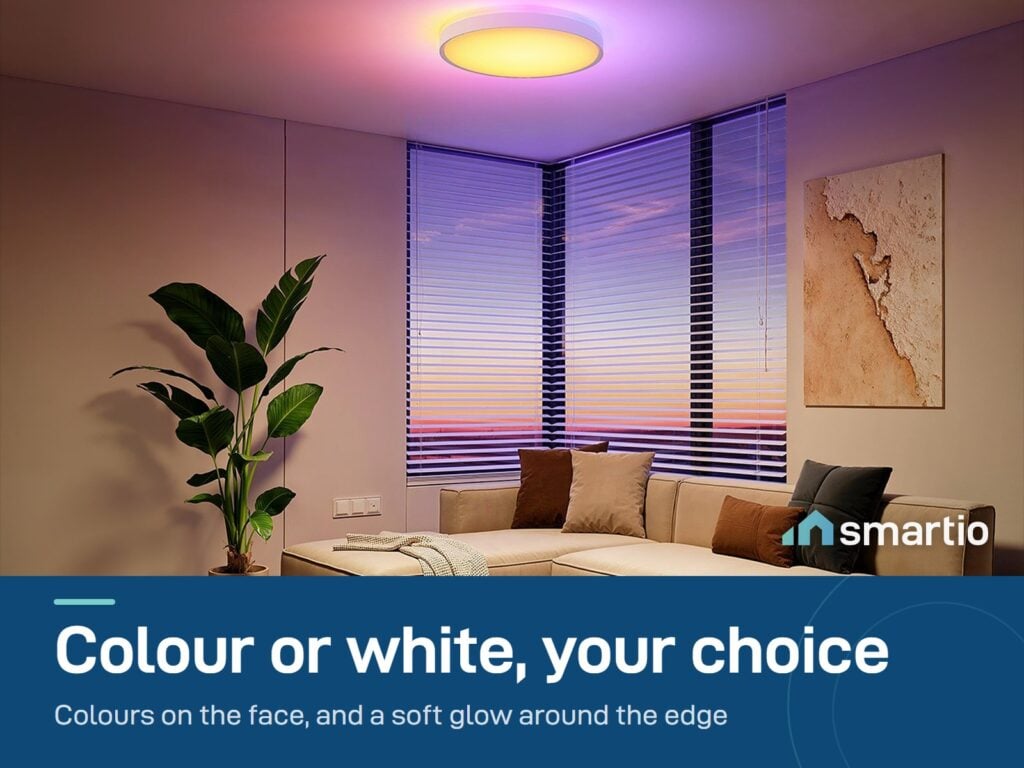 Govee 15-inch Round Ceiling Light showing colours in a living room