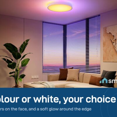 Govee 15-inch Round Ceiling Light showing colours in a living room