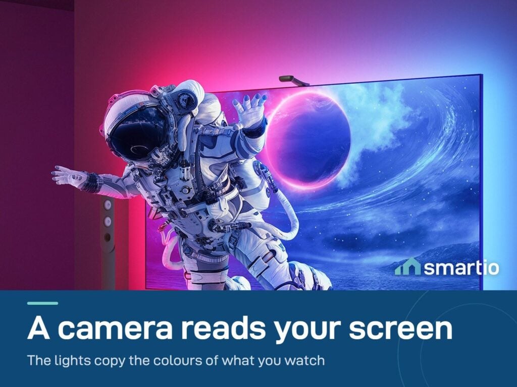 Govee TV Backlight T2 lighting the wall behind a TV that shows an astronaut scene